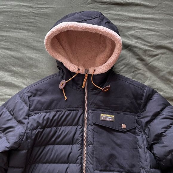 L.L. Bean Sherpa-Lined Classic Down Hooded Jacket Parka Hoodie North Face LL - Picture 7 of 8